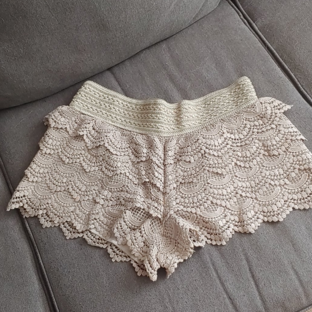 American Rag Draped Lace Shorts L grey